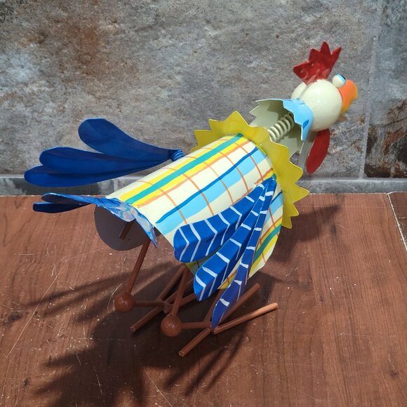 Metal Rooster Bobble Head Animated Chicken Sculpture Outdoor Yard Garden Decor - Picture 11 of 12